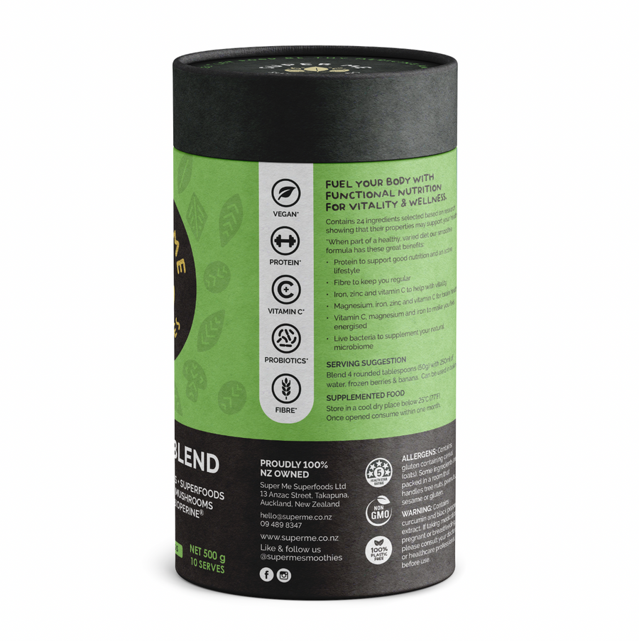 Super Me Smoothies Wellness Blend 500G x 1, Superfoods, Functional Mushrooms & Probiotics (1-pack)